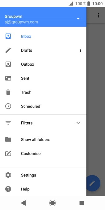Press the email account drop down list. Press the email account drop down list.