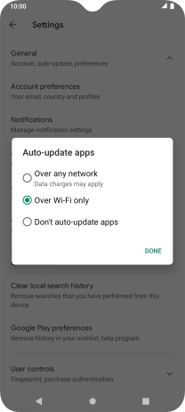 To turn on automatic update of apps using mobile network, press Over any network.