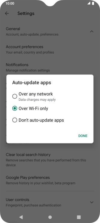 To turn on automatic update of apps using mobile network, press Over any network.