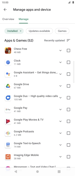 Press the field next to the required app.