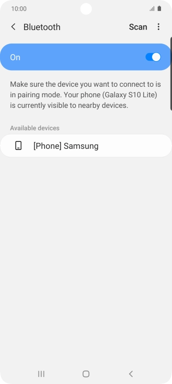 Press the required Bluetooth device and follow the instructions on the screen to pair the device with your phone.