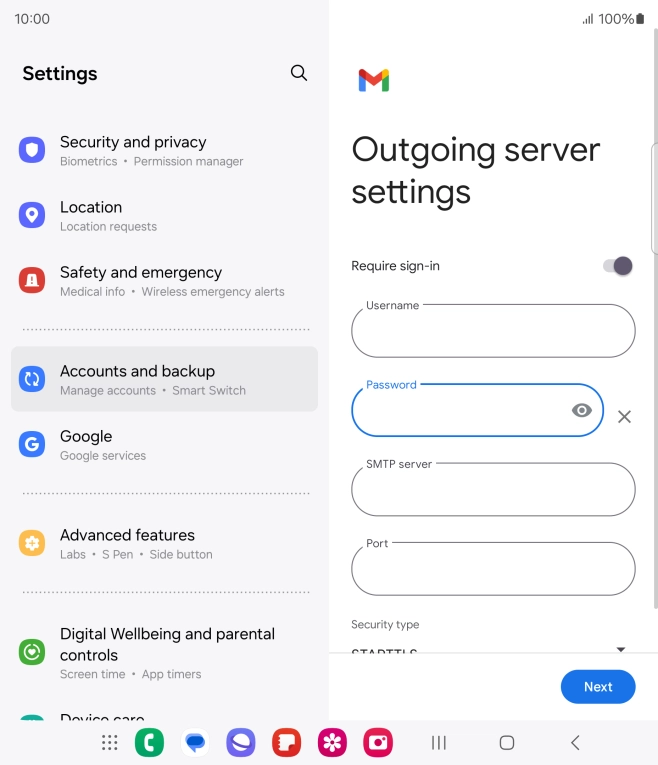 Press the field below 'SMTP server' and key in the name of your email provider's outgoing server.