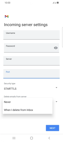 Press Never to keep emails on the server when you delete them on your phone.