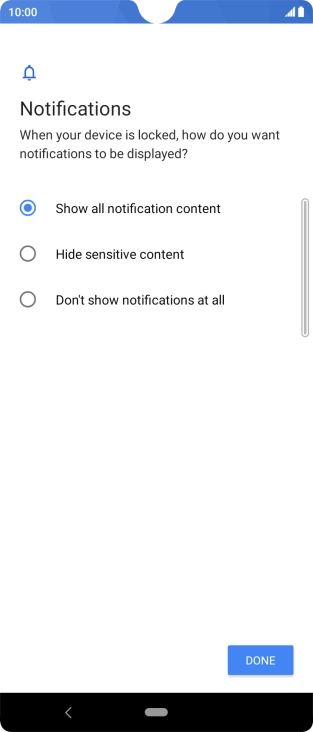 Press the required setting.