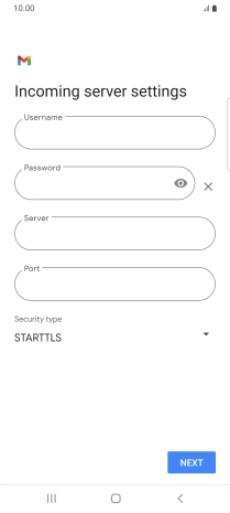 Press the field below 'Username' and key in the username for your email account.