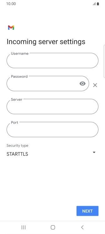 Press the field below 'Username' and key in the username for your email account.
