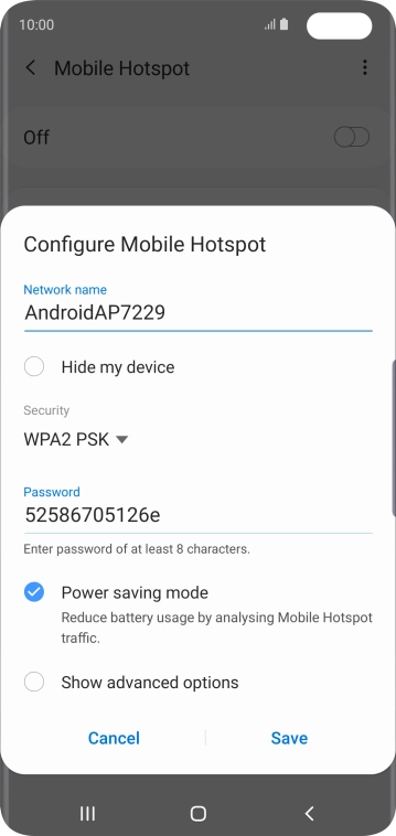 Press the field below 'Network name' and key in the required name.