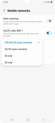 Press the required network mode.