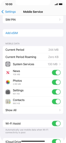 Press the indicators next to the required applications to turn the function on or off.