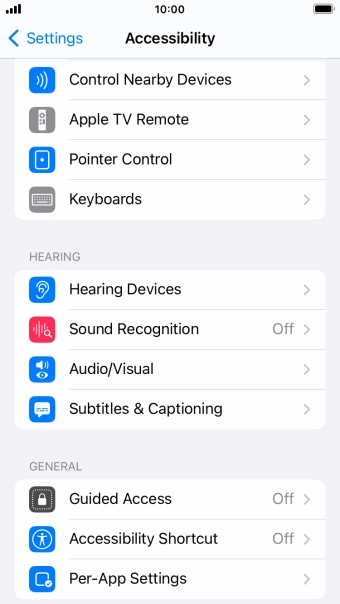 Press the required category below 'HEARING' and follow the instructions on the screen to select the required settings.