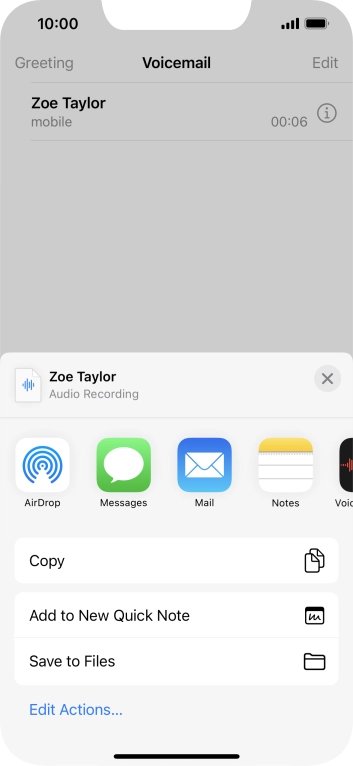 Press the required setting and follow the instructions on the screen to share or save the message.