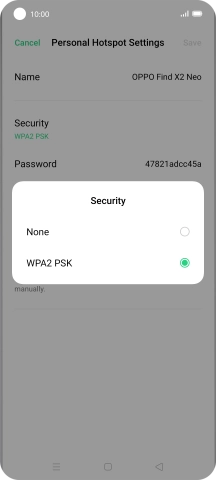Press WPA2 PSK to password protect your WiFi hotspot.