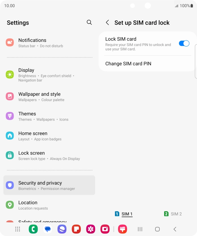 Press the indicator next to 'Lock SIM card' to turn the function on or off.