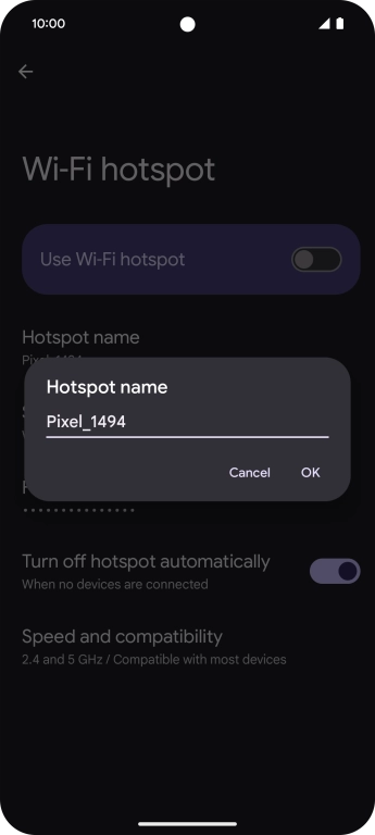 Key in the required WiFi hotspot name and press OK.