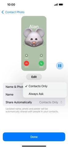 Press the required setting.