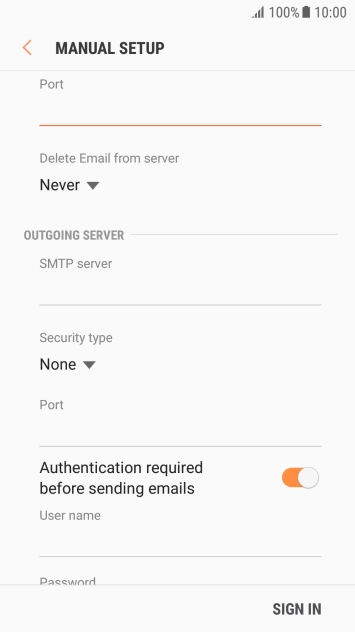 Press the drop down list below 'Delete Email from server'. Press the drop down list below 'Delete Email from server'.