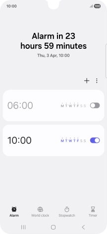 Press the indicator next to the required alarm to turn the alarm on or off.