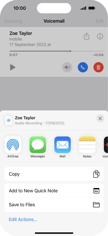 Press the required setting and follow the instructions on the screen to share or save the message.