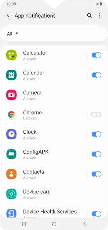 Press the indicators next to the required apps to turn the function on or off.