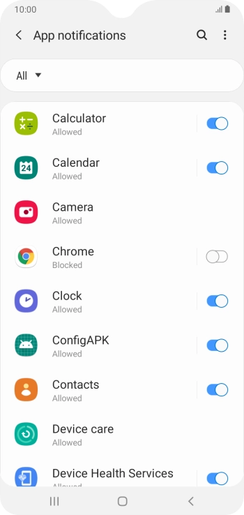 Press the indicators next to the required apps to turn the function on or off.