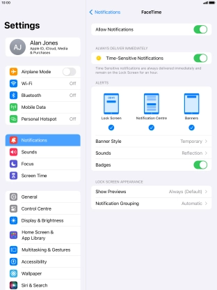 Press the indicator next to 'Allow Notifications' to turn notifications for the selected application on or off.