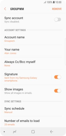 Press the indicator next to 'Sync account' to turn on the function.