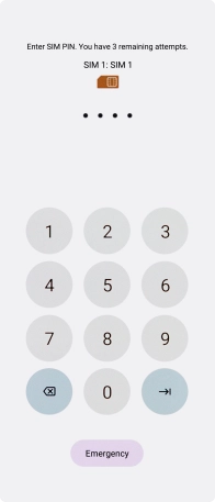 Key in your SIM PIN and press arrow right. The default SIM PIN is 0000.