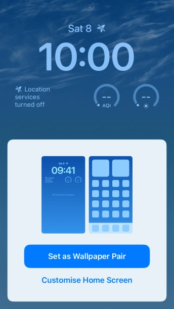 To use the same colour theme on the home screen, press Set as Wallpaper Pair. To use the same colour theme on the home screen, press Set as Wallpaper Pair.
