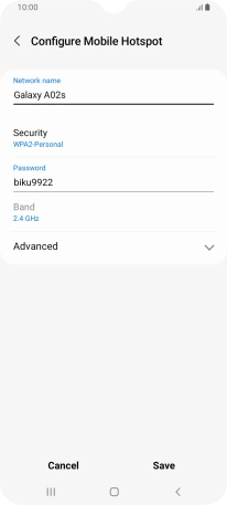Press the field below 'Network name' and key in the required name.