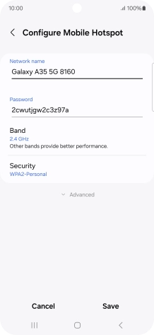 Press the field below 'Network name' and key in the required name.