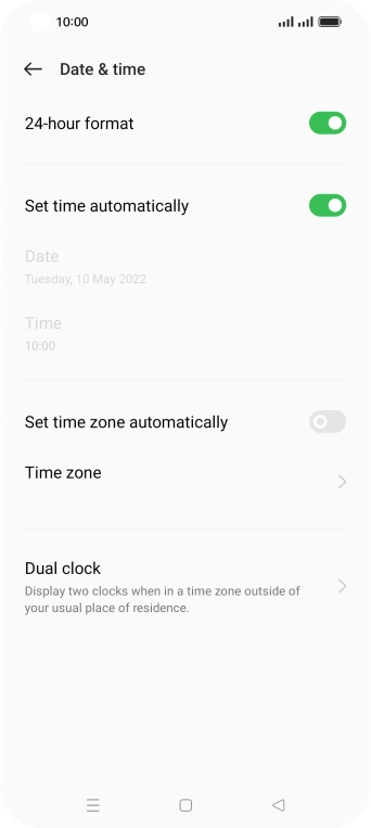 Press the indicator next to 'Set time zone automatically' to turn on the function.