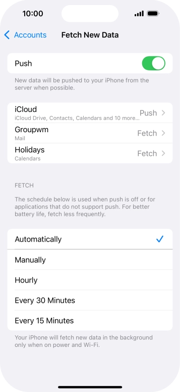 Press the indicator next to 'Push' to turn the function on or off.