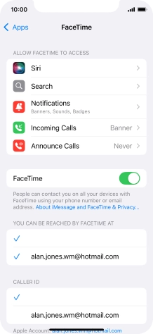 Press the indicator next to 'FaceTime' to turn the function on or off.
