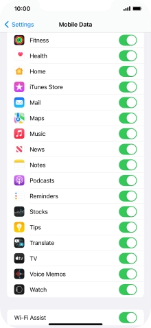 Press the indicator next to 'Wi-Fi Assist' to turn the function on or off.