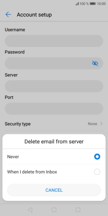 Press Never to keep emails on the server when you delete them on your phone.