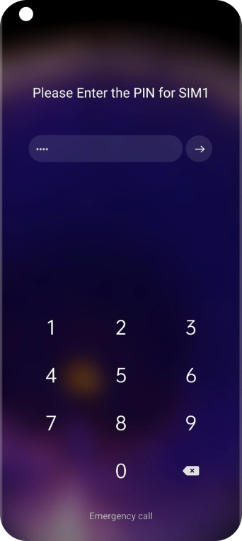 Key in your SIM PIN and press arrow right. The default SIM PIN is 0000.