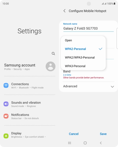 Press WPA3-Personal to password protect your WiFi hotspot.