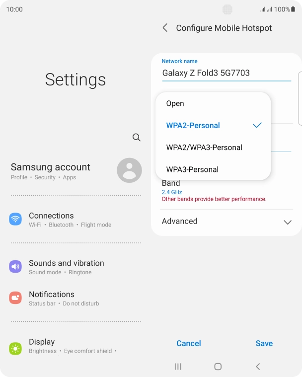 Press WPA3-Personal to password protect your WiFi hotspot.