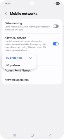 Press the required network mode.