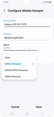 Press WPA3-Personal to password protect your WiFi hotspot.