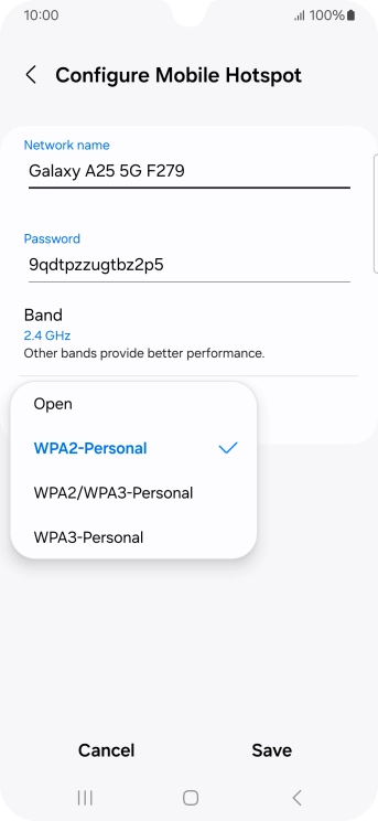 Press WPA3-Personal to password protect your WiFi hotspot.