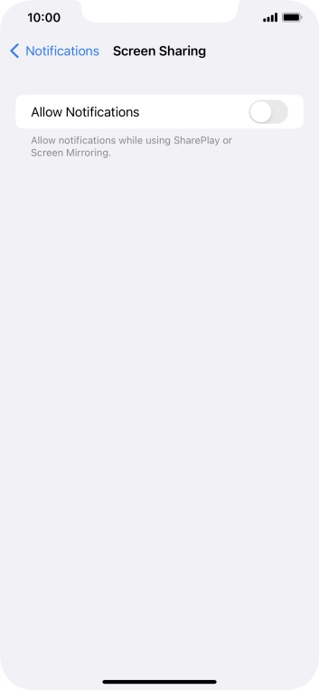 Press the indicator next to 'Allow Notifications' to turn the function on or off. Press the indicator next to 'Allow Notifications' to turn the function on or off.