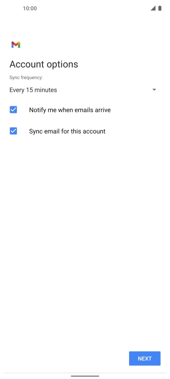 If this screen is displayed, you email account has been recognised and set up automatically. Follow the instructions on the screen to key in more information and finish setting up your phone.