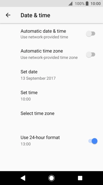 Press the indicator next to 'Automatic date & time' to turn on the function.