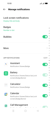 Press the indicators next to the required apps to turn the function on or off.