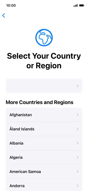 Press the required country or area. Press the required country or area.