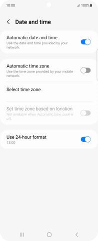 Press the indicator next to 'Automatic time zone' to turn on the function.