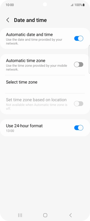 Press the indicator next to 'Automatic time zone' to turn on the function.