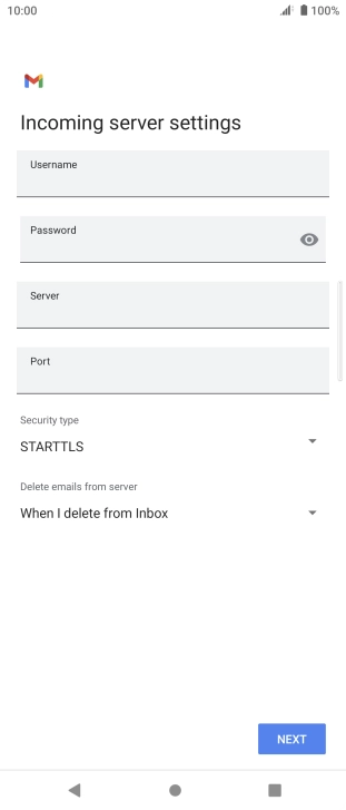 Press the field below 'Username' and key in the username for your email account.