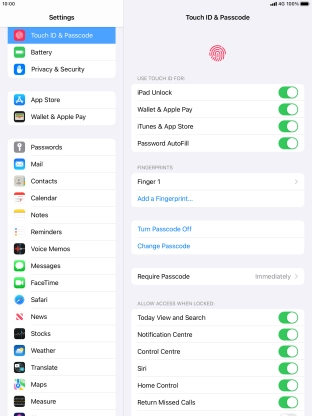 Press the indicator next to 'iPad Unlock' to turn the function on or off.